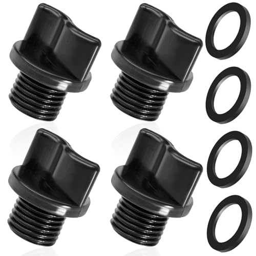 Niuohoy 4 Pack R0446000 Pool Pump Drain Plug with O-Ring Pool Spa Heater Drain Plugs Compatible with Zodiac Jandy Pumps, Polaris Booster Pump & Water Purification System (Black)