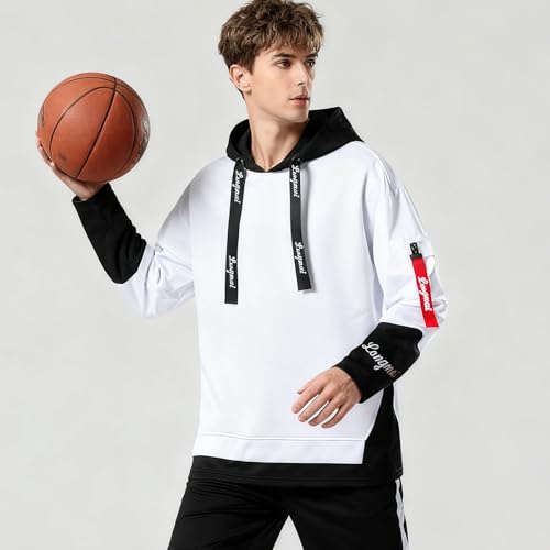 Hoodies for Men Contrast Color Pullover Hoodie Casual Colorblock Long Sleeve Sweatshirt4