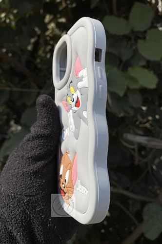 Image of MIDOS Back Cover Compatible with iPhone 15 Pro Max Soft Silicone 3D Cute Cartoon Full Protective Case for iPhone 15 Pro Max (Grey)