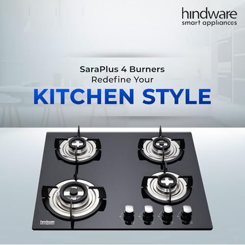 Hindware Smart Appliances | Sara Plus Kitchen Hob | Designer Brass Burners | Auto Ignition | SS Drip Tray | Cast Iron Pan Support | Black Glass... - Image 3