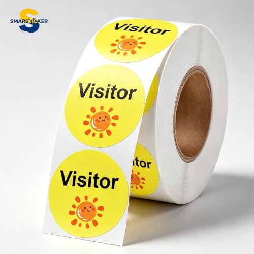 1.5 inch Visitor Pass Stickers 500 pcs Happy Face Visitor Labels Back-to-School Visitor Identification Labels Stickers for Vistor Pass at School,Daycare,Hospital,Clinic,Museum,Business