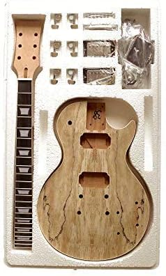 DIY Electric Guitar Kits, LP711BC Solid Mahogany body with Spalted Maple Veneer No Soldering Required Black/Chrome