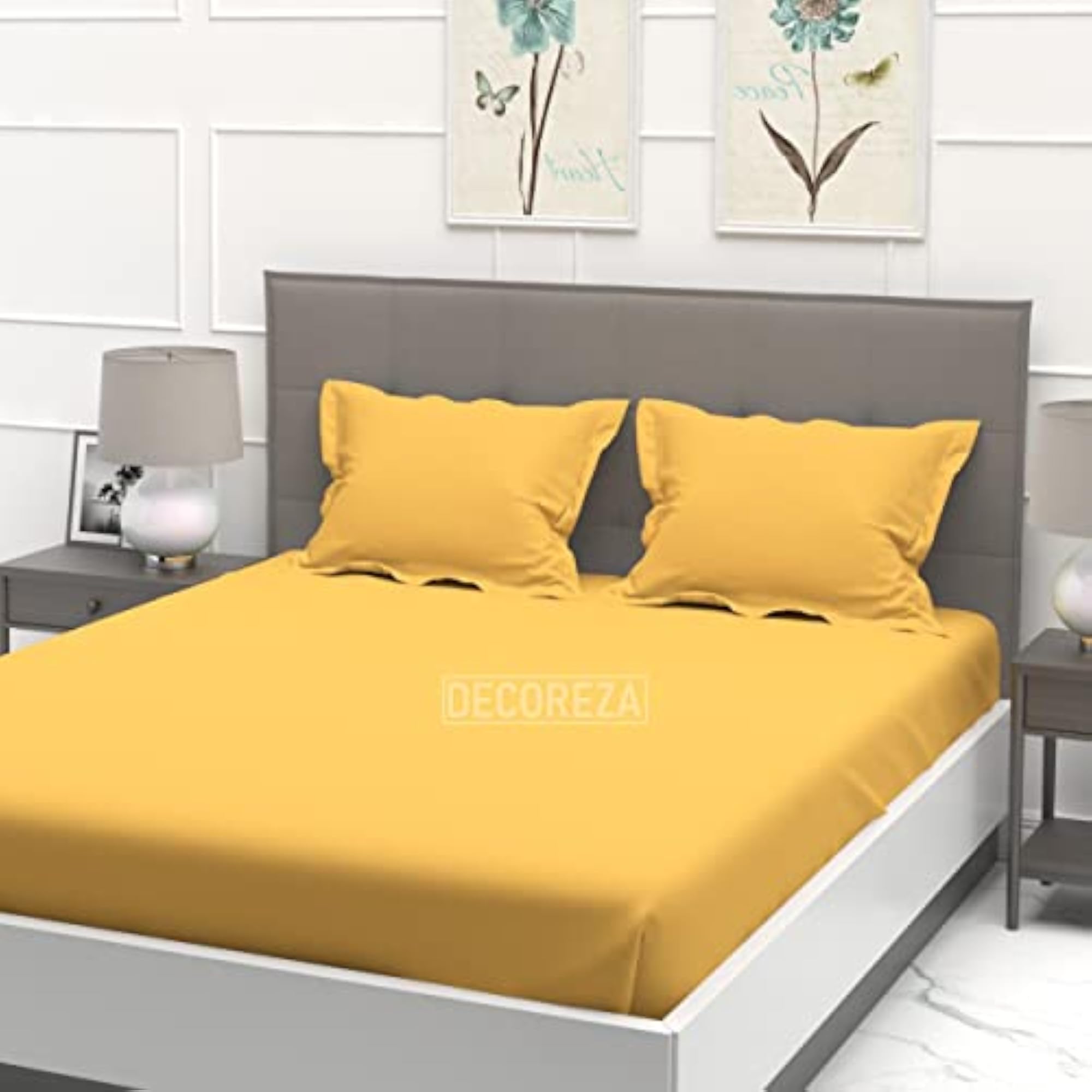 Solid Color Elastic Fitted King Size Bedsheet with 2 Pillow Covers