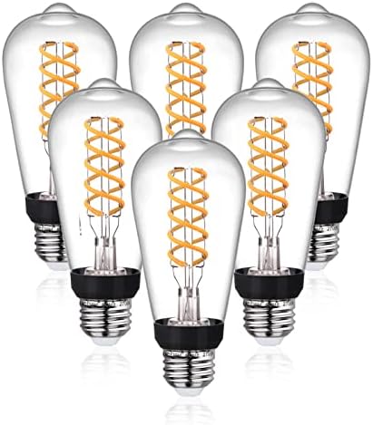 MEILUX ST19/ST58 Edison LED Bulbs Dimmable, Antique Flexible Spiral LED Filament Light Bulb Equivalent 60W Incandescent, 6W Warm White 2700K, 600LM with 80+ CRI, E26 Base, Clear Glass, 6 Pack