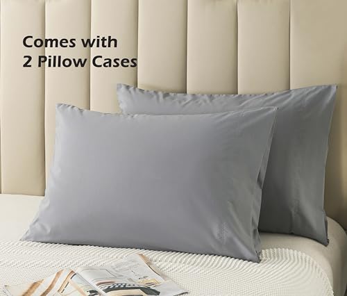 WhatsBedding Queen Size Pillowcases Set of 2, 20x30 Cotton Pillow Case with Envelope Closure, Soft & Breathable Pillow Covers for Bed, Grey