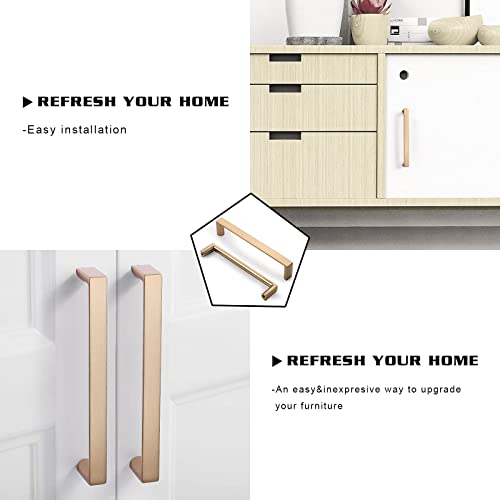 KNOKLOCK 10 Pack 5 Inch(128mm) Cabinet Pulls Square Champagne Bronze Kitchen Cabinet Handles Kitchen Cabinet Hardware Gold Drawer Pulls for Dresser Cupboard Wardrobe