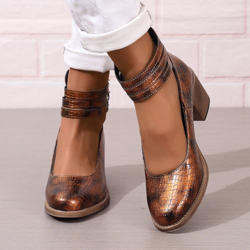 Women's Pumps Closed Toe Retro Mary Jane Comfortable Chunky Low Block Heels Triple Buckle Strap Dress Shoes4