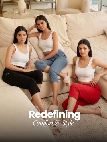 Image of Fflirtygo Women's Cotton Plain Calf Length Capri | Nightwear Pajama | 3 /4th Solid Pyjama Pant | Black Navy and Lavender Lounge Pants | Casual wear & Lounge Wear Capri Combo (Pack of 3)