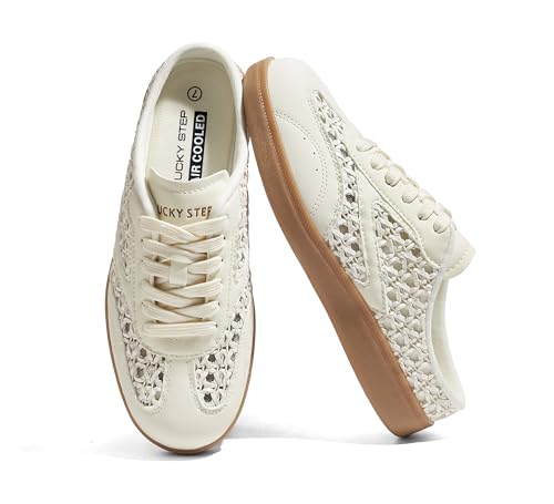 LUCKY STEP Womens Slip On Mules Sneakers Fashion Backless Walking Shoes Non Slip Retro Casual Open Back Shoe(10 M US OW White)