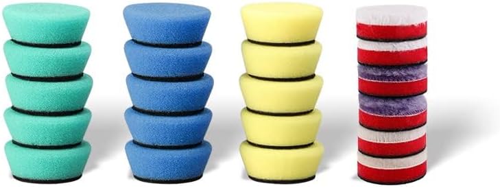 SPTA Mini Polishing Pads Set, 21 Pcs 2 inch/50mm Sponge Polishing Pads and Wool Buffing Pads, Car Foam Detail Polishing Pad Kit Mix Color for Car Detail Polishing and Waxing, Small Area Polishing