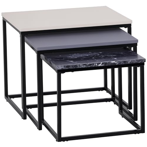 HOMCOM 3er Set Couchtisch Stapeltisch Beistelltisch Kaffeetisch Metallfuß...