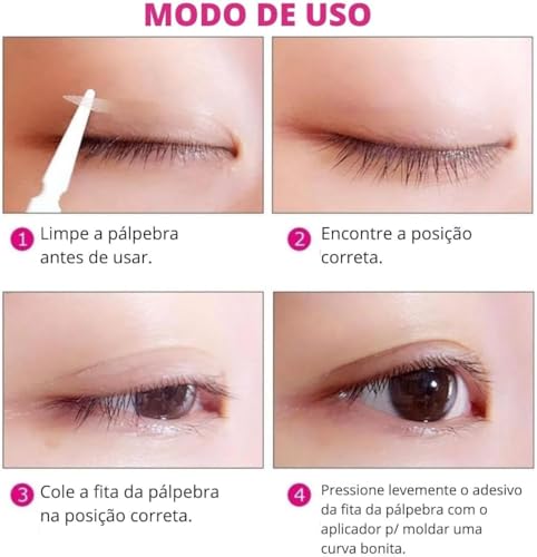 Kit 2 Adesivos Fita Transparente Levanta Pálpebras Caída Aplicador