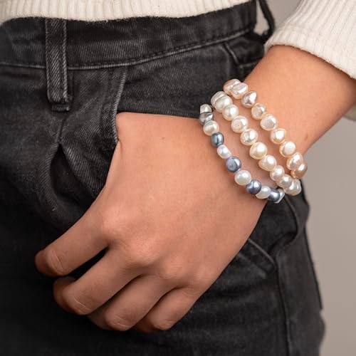 Secret & You Pearl Bracelet with White or Colorful Baroque Freshwater Cultured Pearls - Pearls are 8-9 mm 22 Pearls in Total –18 cm Elasticated Band4