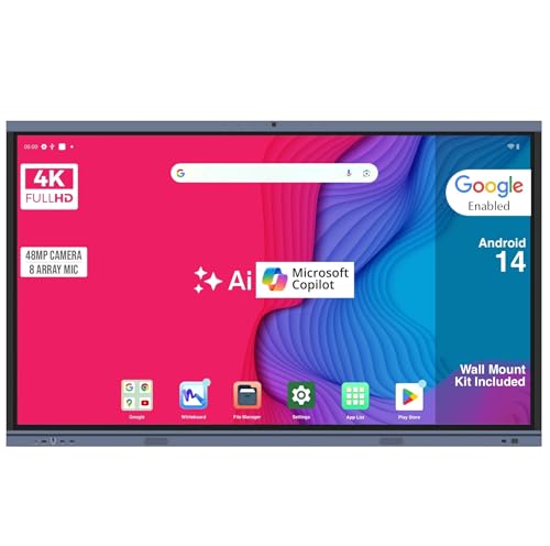 BIG VUE Pro 65 Inch Android 14 Smart Interactive Whiteboard, Touch Screen Board, 8 GB RAM 256 GB ROM, Ai-Copilot, 48MP Camera with Microphone, Multitouch Display for Teaching, Classroom & Office Use