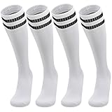 CaySep 2 Pairs Kids Soccer Socks Youth Knee High Solid Striped Football Sock for Boys Girls 6-12Y