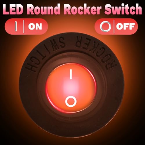 Image of BFXM Round Rocker Switch, Toggle Switch 12V, On Off Switch, SPST 3 Pin | Waterproof LED Lighted Automotive Power Switch, Marine Toggle Switch ,Automotive Replacement Electrical System Switches