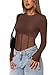REORIA Womens Fashion Sexy Crew Neck Thumbholes Long Sleeve Sheer Mesh Going Out Bodysuit Tops for Women Party Coffee XX-Large