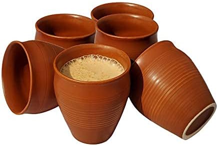 Pure Source India Clay Tea Kulhad Coffee Mugs - 12 Pieces, Brown, 200ml
