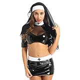 dPois Disfraz Monja para Mujer Conjunto de Lencer&iacute;a Er&oacute;tica Sexy Traje de Monja Crop Top y Mini...