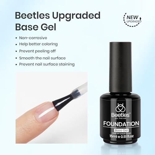 Image of Beetles 15ml No Wipe Gel Base Coat - Base Coat Gel Nail Polish Long-Lasting UV LED Soak Off Manicure, Strong Adhesion Low Odor Toxin-Free for Natural & Artificial Nails, Salon & DIY Use