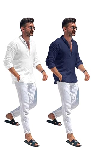 Image of Combo of Men Solid Cotton Blend Straight Kurta Shirt Pack of 2