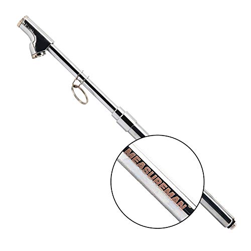 Image of MEASUREMAN Heavy Duty Extended Head Truck External Re-Calibration Service Tire Gauge, Solid Brass Body, Aluminum Slide, with Hook, Range 10-150psi