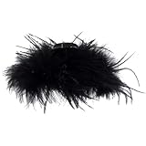Ostrich Hair Clip Black - Artificial Animal Styling Claw Clips | Large Size Nonslip High-Grade Feeling Accessories, Faux Plume Headwear Elegant Evening Grip Wedding Barrette Set