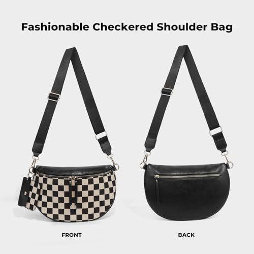 Image of 2 Pcs Checkered Crossbody Bags for Women Bum Bag Checkered Cross Body Sling Backpack Hobo Satchels Shoulder Wallet Purses