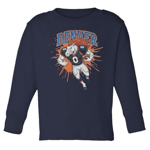 Omufisa Animated Bronco Inspired Denver - Fans Tribute Gift Toddler Long Sleeve Tshirt (Navy, 4T)