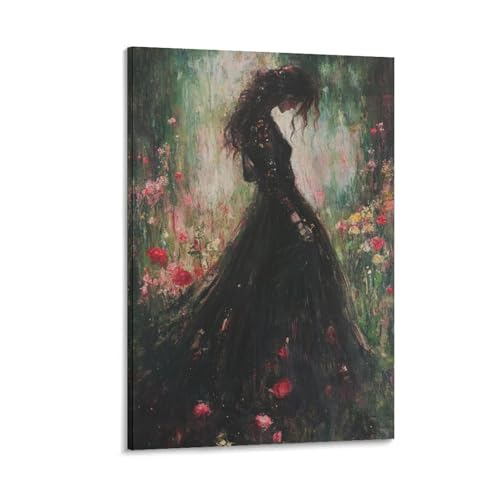 Enchanting Floral Garden Dress Gothic Ethereal Elegance. Canvas Poster Wall