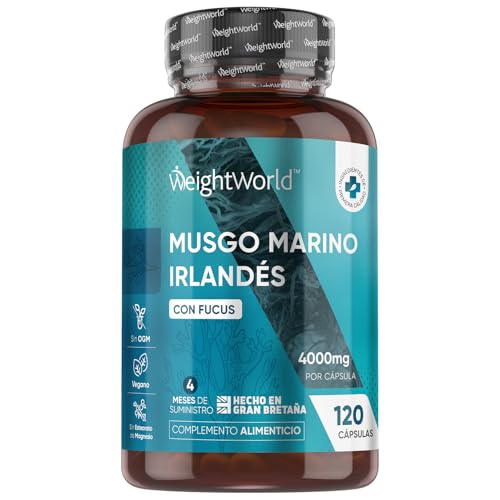 Musgo Marino Irlandés 4000 mg - 120 Cápsulas con Fucus Algas - Suministro para 4 Meses - Suplemento de Irish Sea Moss Apto para Veganos y Sin OGM