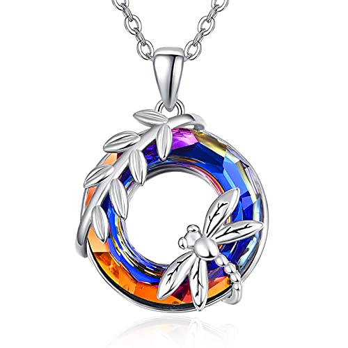 TANGPOET Collier Libellule Collier en Argent Sterling 925 avec Cristaux Colliers Animaux Pendentifs Noeud Celtique Libellule Bijoux Cadeaux d'anniversaire pour Elle Cover