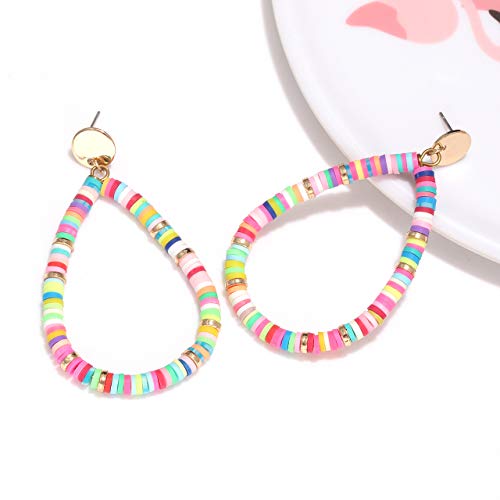 Phalin Colorful Heishi Bead Dangle Drop Earrings For Women Multicolored Polymer Clay Beaded Hoop Dangle Earring Studs For Summer Beach Vacation (Teardrop) #TOP2