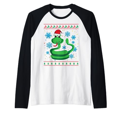 Funny Snake With Santa Hat Christmas Snake Lovers Gifts Manche Raglan