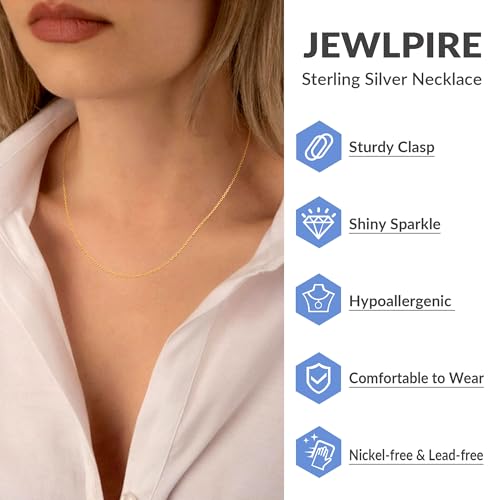 Jewlpire Solid 18k Gold Over 925 Sterling Silver Chain Necklace for Women, 1.2mm Cable Chain Necklace Thin & Dainty & Sturdy Women's Chain Necklaces 14/16/17/18/20/22/24 Inch2