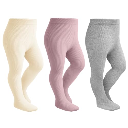 Image of Stelle Toddler Girls Tights Baby Cable Knit Stockings Thick Cotton Legging | Thick Cotton Legging, Winter Warm Pantyhose, Footed, Thermal, Ribbed, Sweater Panty Hose, Under Dress, 3 Pairs, 12-18 Months