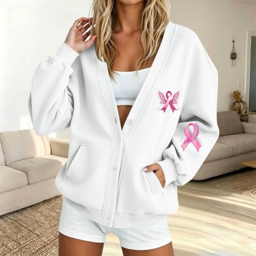 Breast Cancer Sweatshirts for Women Long Sleeve Button Down Cardigan - image 2