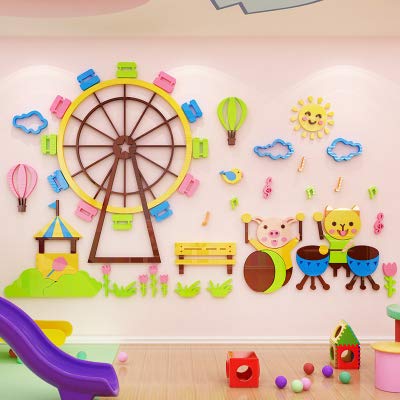 Pegatinas de pared con dibujos animados 3D estéreo para jardín de infantes, decoración de la pared del medio ambiente, diseño de anillo para crear un salón de clases