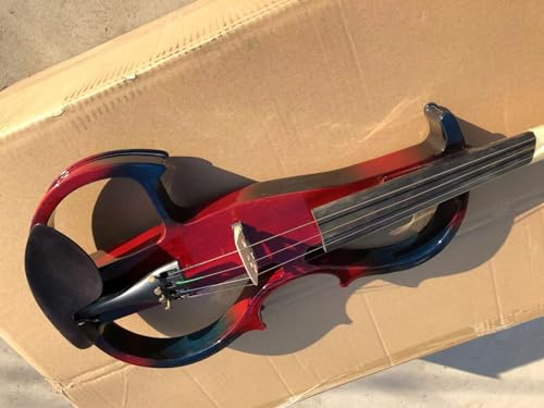 Image of Vetimobato Electric Violin 4 /4 Full Size Solid Wood Silent Violin Set for Adults Beginner Practice Electric Fiddle with Ebony Fittings Hard Case & Bow(4 String Red & Blue)