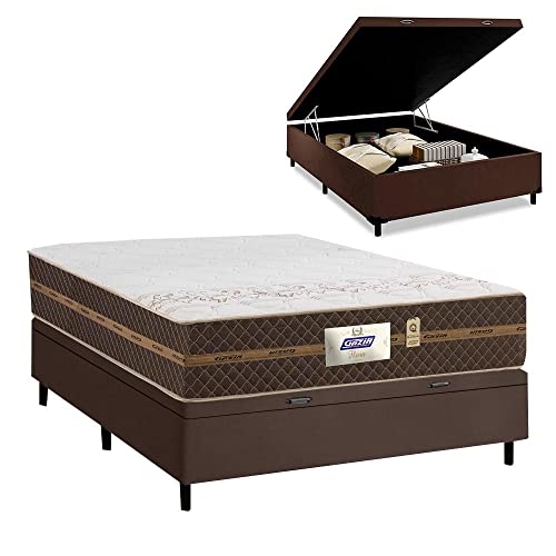Cama Box Baú Casal Colchão Molas Flora Marrom/Branco 138x188x60cm