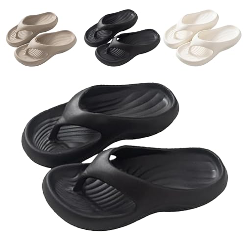 Chanclas de arco de almohada para mujeres y hombres, sandalias de recuperación con soporte de arco, almohada suave para verano, amortiguación ligera que absorbe los golpes, Black, 6 UK Men/ 5.5 UK