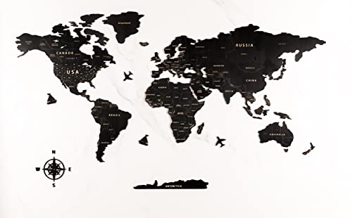 Creawoo Carte du monde de voyage en bois noir pour salon, chambre à coucher, bureau, pour couple, pendaison de crémaillère (100 x 57 cm) – vue 9