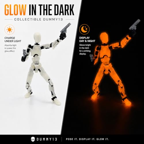 Image of Glow in Dark Dummy13 Fully Articulated Action Figure | 3D Printed Robot Assembly Kit | 5.4 Inch Tall Poseable Collectible Model | Dynamic Poses | DIY Display Figure | Made in India (Orange)