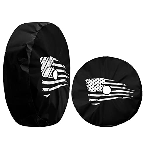 Image of Waving American Flag Military Spare Tire Cover with Backup Camera Hole Wheel Tire Cover Fit Trailer, RV, SUV and Many Vehicle 16inch
