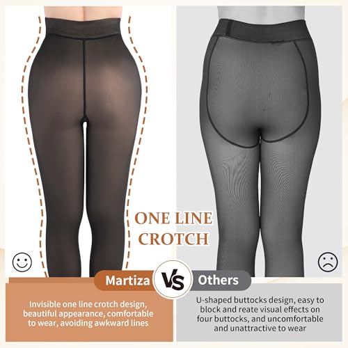 MARTIZA Fleece Lined Tights for Women,Fake Translucent Winter Thermal Pantyhose, Warm Thick High Waist Leggings (Black M-M)