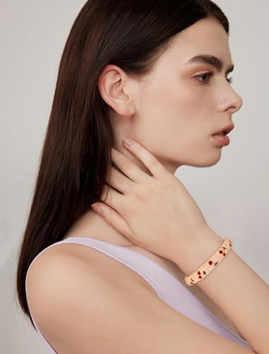 Colorful Hinged Bangles Bracelets for Women Cute Fruit Cherry Multicolor Flower Enamel Gold Bracelets Statement Wide Chunky Bracelet3