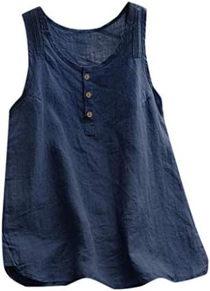 Tank Tops for Women Cotton,Dainzuy Womens Summer T-Shirts Casual Loose Sleeveless O Neck Linen Button Vest Blouse Navy
