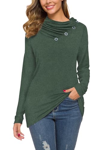 Image of WEACZZY Women's Long Sleeve Shirts Button Cowl Neck Casual Loose Tunic Tops Blouse Dressy Fashion 2026