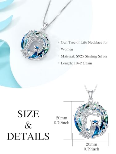 TOUPOP Owl/Hummingbird Tree of Life Necklace Sterling Silver Crystal Pendant Necklaces Jewelry Gifts for Women4