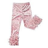 HOOLCHEAN Baby Little Girls Stretch Spun Velvet Ruffle Leggings Toddler Pants (Pink, M: 3-4T)